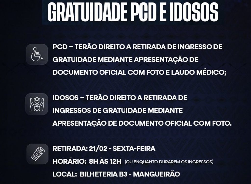 Clube posta nas rede sociais regras para gratuidade - Crédito: Reprodução/Redes sociais do clube