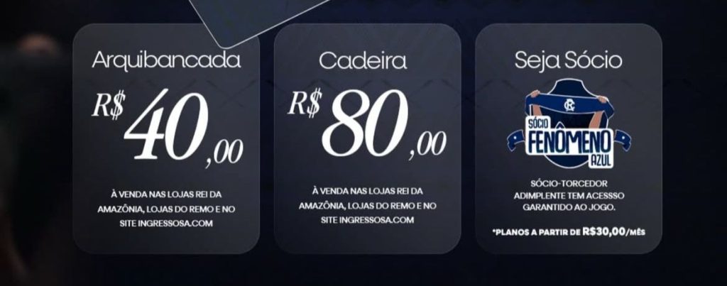 Valores dos ingressos disponibilizados pelo clube - Crédito: Reprodução/Redes sociais do Remo