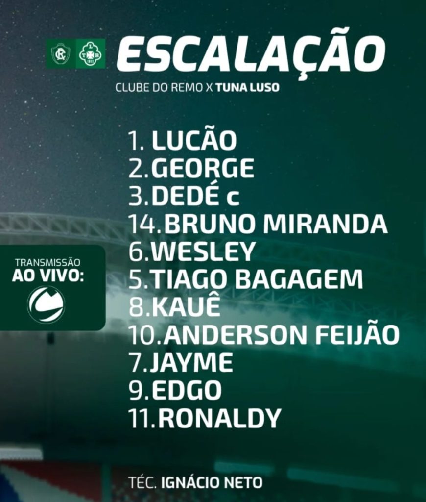 Escalação da Águia Guerreira para o clássico - Crédito: Reprodução/Redes sociais da Tuna