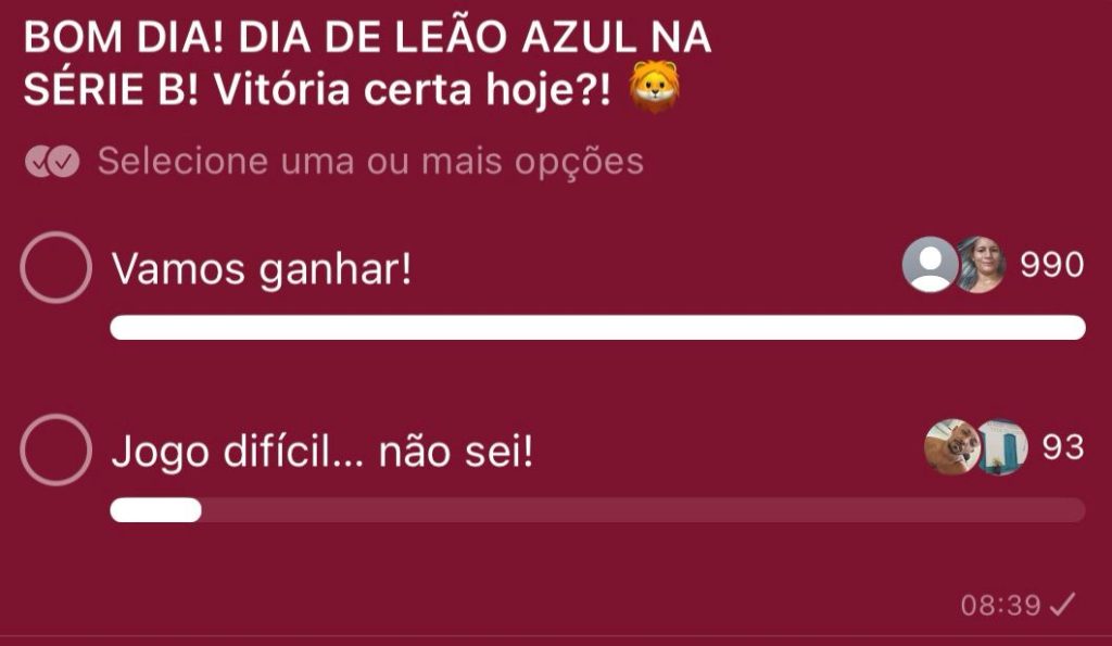 Torcida azulina votando na enquete